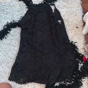 Black lace open back romper